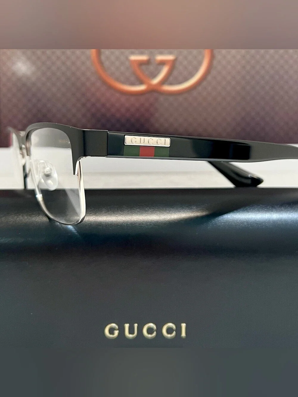 Gucci GG0750O 001 Black & Silver Eyeglasses